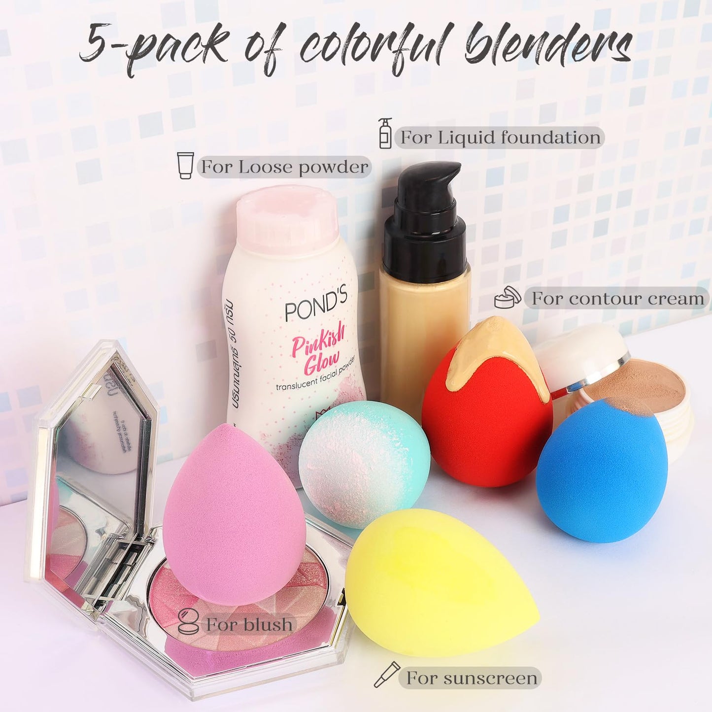 BEAKEY Makeup Sponge 5 Pcs Set, Latex-Free Boun Boun Beauty Sponge for Blending, Makeup Sponges for Foundation Liquid Cream and Powder. Blender for Enhanced Make Up Application, Halloween Makeup Tools