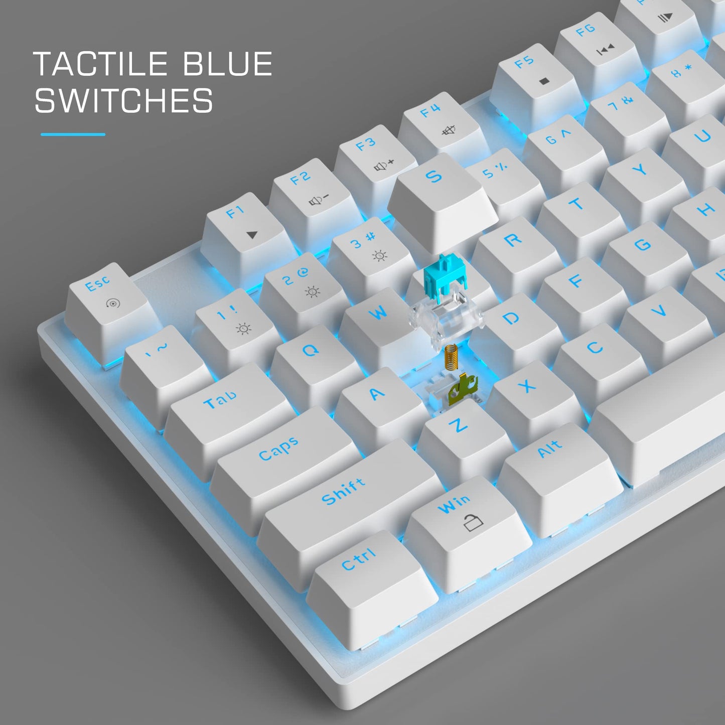 Mechanical Keyboard and Mouse, Wired Blue Backlit Mechanical Gaming Keyboard with Blue Switch, 104 Keys Anti-Ghosting Gaming Keyboard, 7-Color Breathing Backlit Gaming Mouse, White