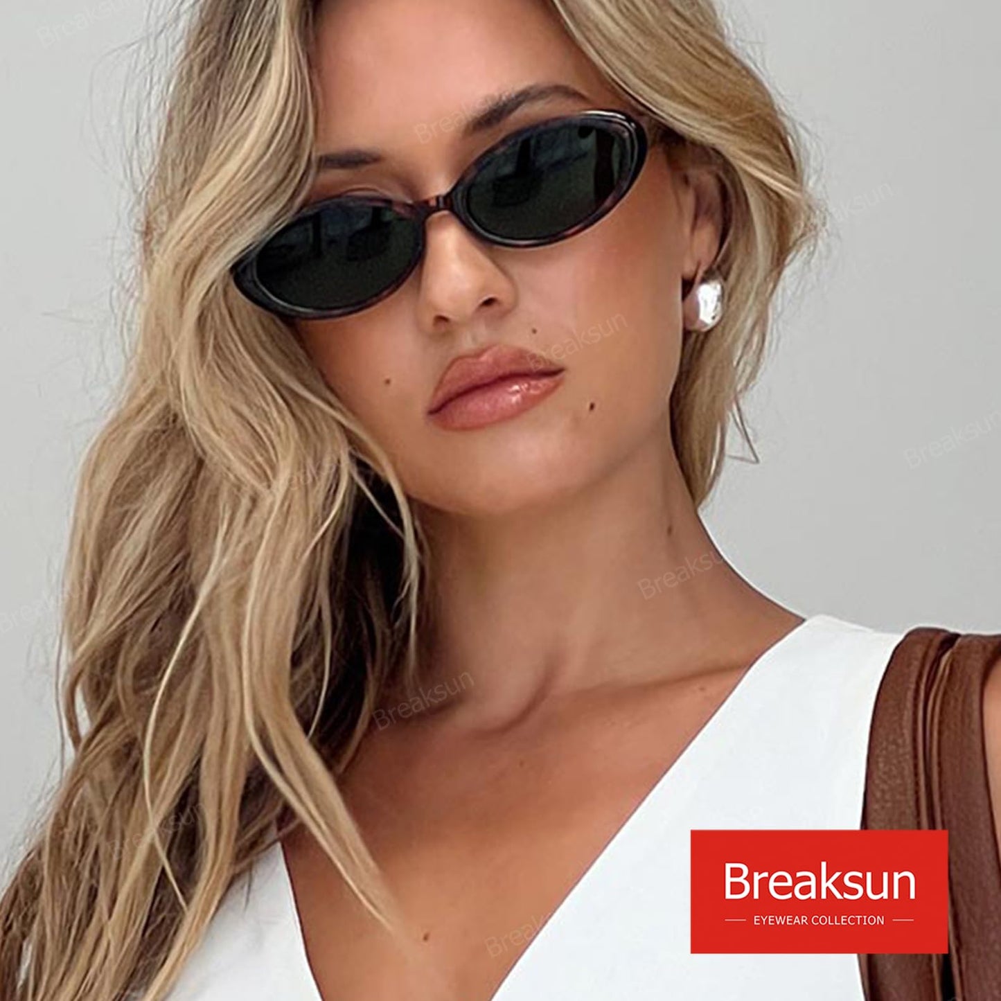 Breaksun Retro Oval Sunglasses for Women Men Fashion Small Oval Sunglasses 90s Vintage Shades (Black/Grey+ Leopard/G15)