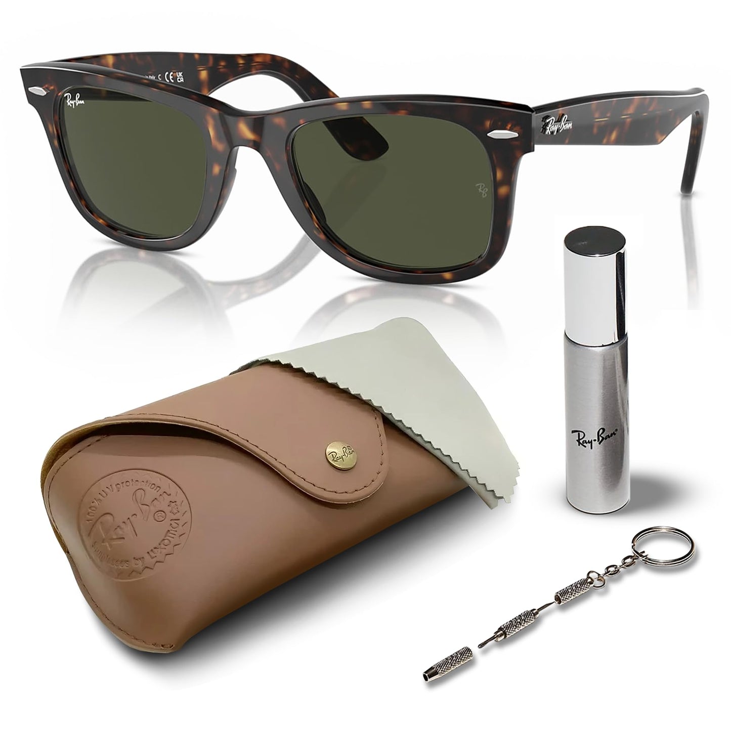 Ray-Ban RB2140 Original Wayfarer Classic Square Shape Sunglasses With Eyewear Kit Bundle - High Bridge Fit - Ideal Formal and Casual Wear Square Sunglasses