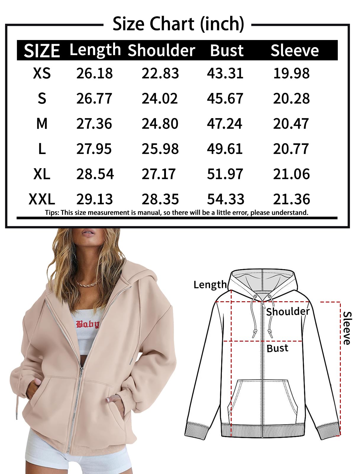 Trendy Queen Womens Zip Up Hoodies Oversized Sweatshirts Fall Fashion Outfits Sweaters Casual Jackets 2024 Winter Clothes Black XXL