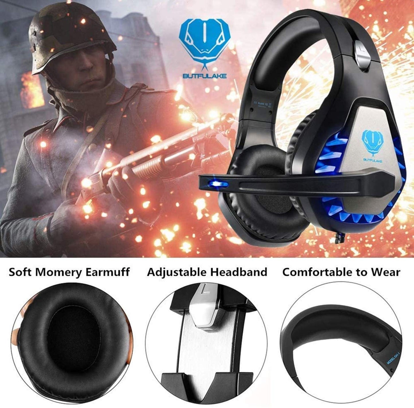 Gaming Headset for PS4, Xbox One, PC, PS5, Laptop, Mac, Nintendo Switch, 3.5MM Noise Cancelling Over Ear Headphones with Mic, Bass Surround, Soft Memory Earmuffs (Black)