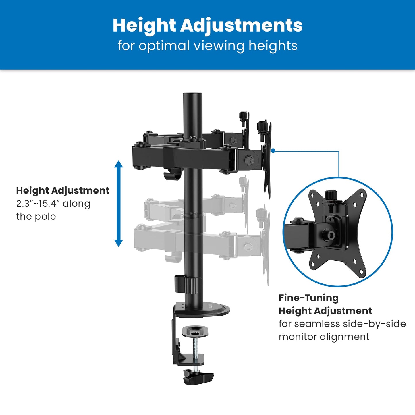 Mount-It! Dual Monitor Mount, Dual Monitor Arm for 2 Screens, Dual Monitor Desk Mount, Adjustable Tilt and Swivel Arms for Double Screens up to 32” & 19.8 Lbs VESA 75x75 and 100x100 C-clamp & Grommet