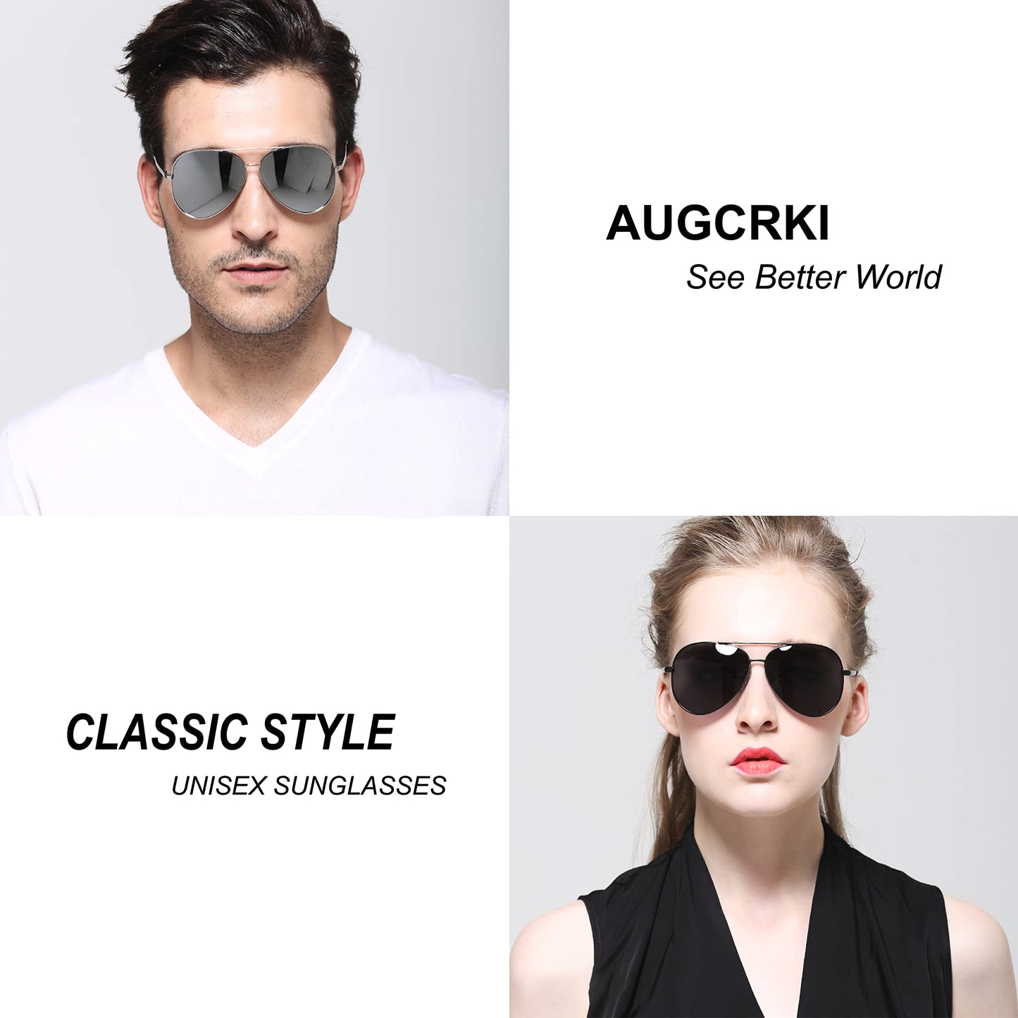 Augcrki Aviator Sunglasses for Men,Women Polarized Men's, Women's Sunglasses UV Protection 400 Metal Frame with Spring Hinges 62MM