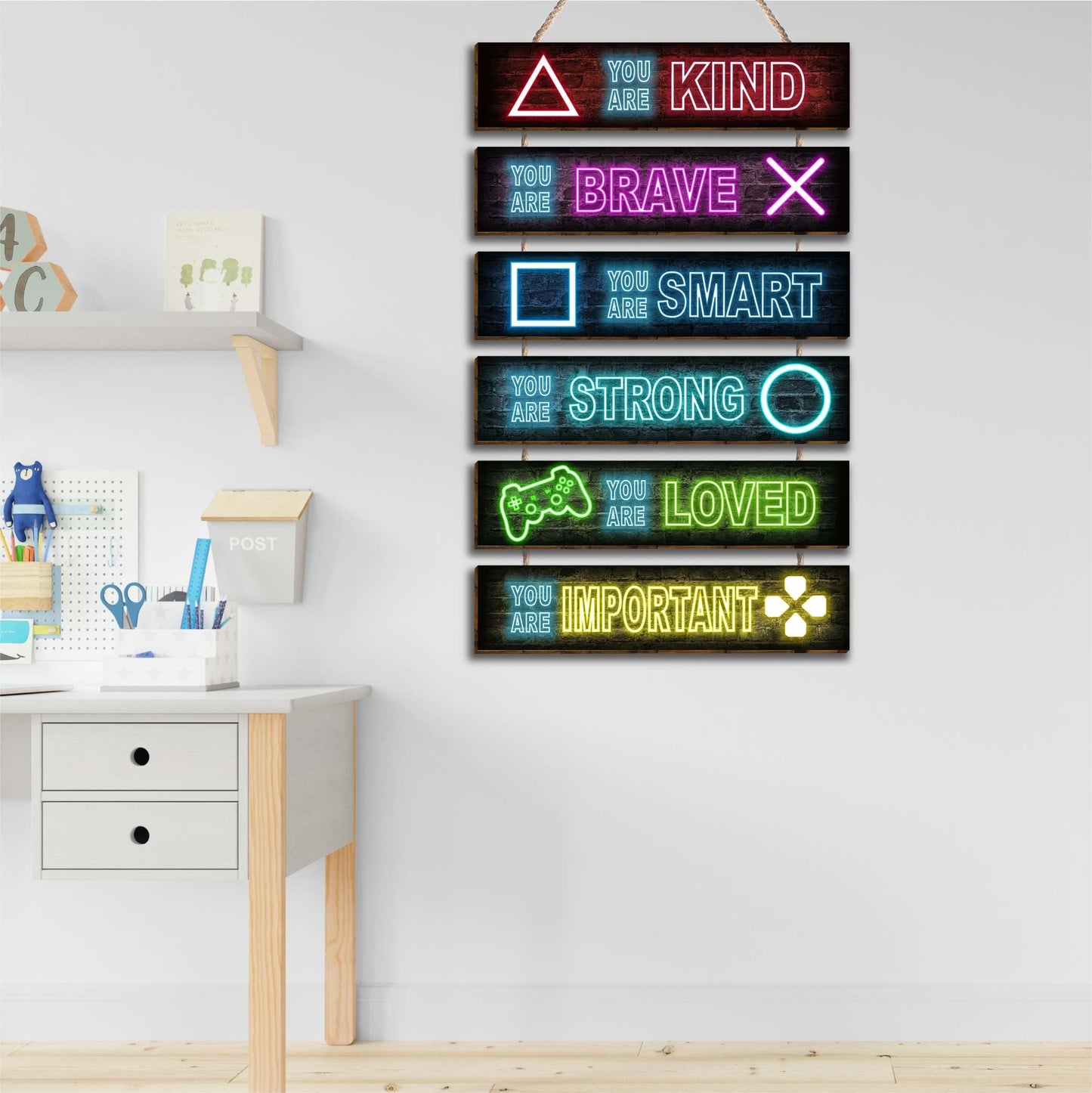 Vagafilla 6 Pieces Neon Gaming Decor Boys Room Decor Inspirational Neon Gaming Positive Quotes Wall Art Decor Hanging Plaque Sign for Teens Kids Bedroom Princess Toddler Room-10