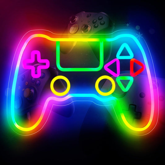 Gamer Neon Sign, LED Game Controller Gamepad Gaming Neon Light Sign for Game Room Wall Decor, Scrolling Color Changing Flashing Modes, Video Game Gifts for Teens, Boys, Kids, RGB