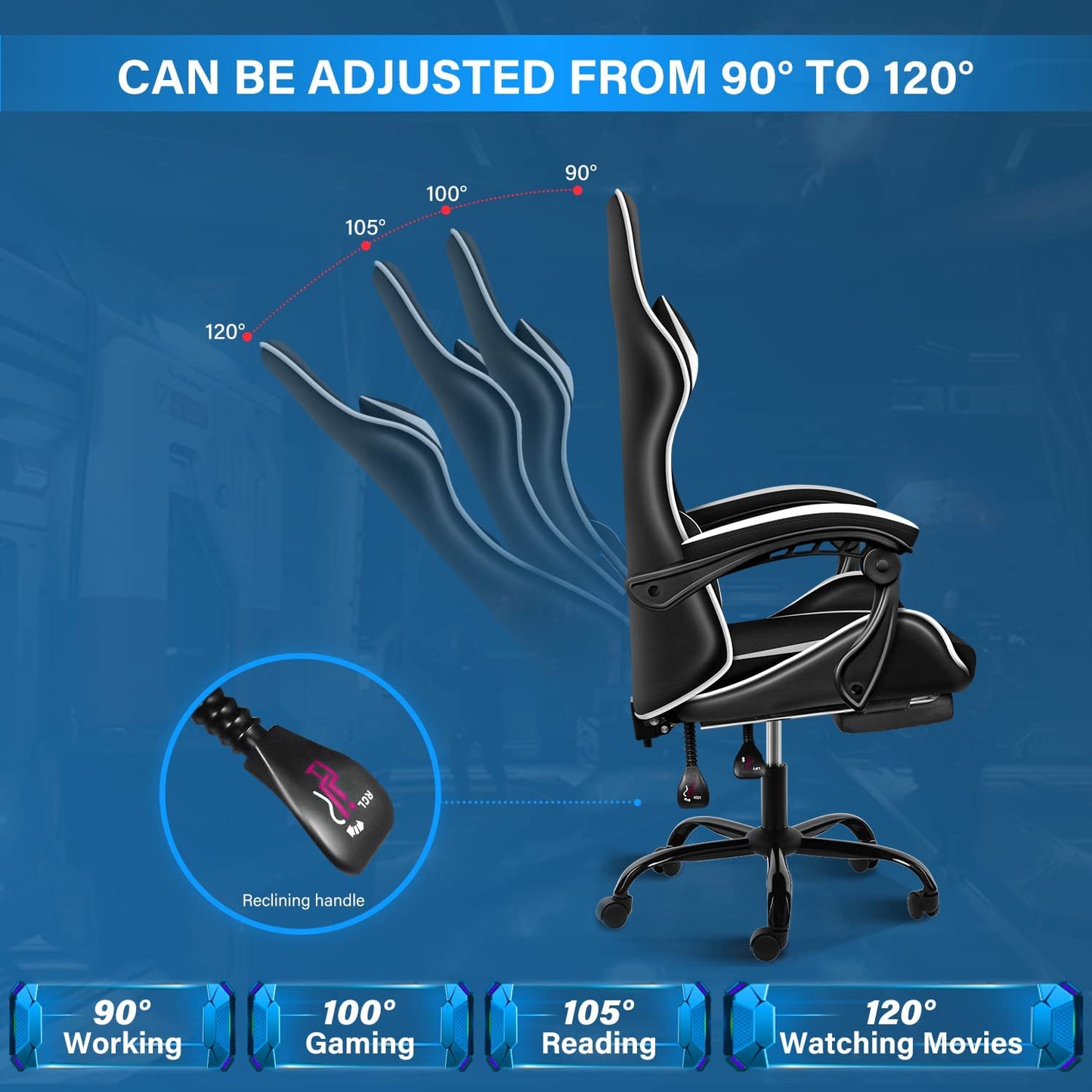 YSSOA Gaming Chair with Footrest, Big and Tall Gamer Chair, Racing Style Adjustable Swivel Office Chair, Ergonomic Video Game Chairs with Headrest and Lumbar Support