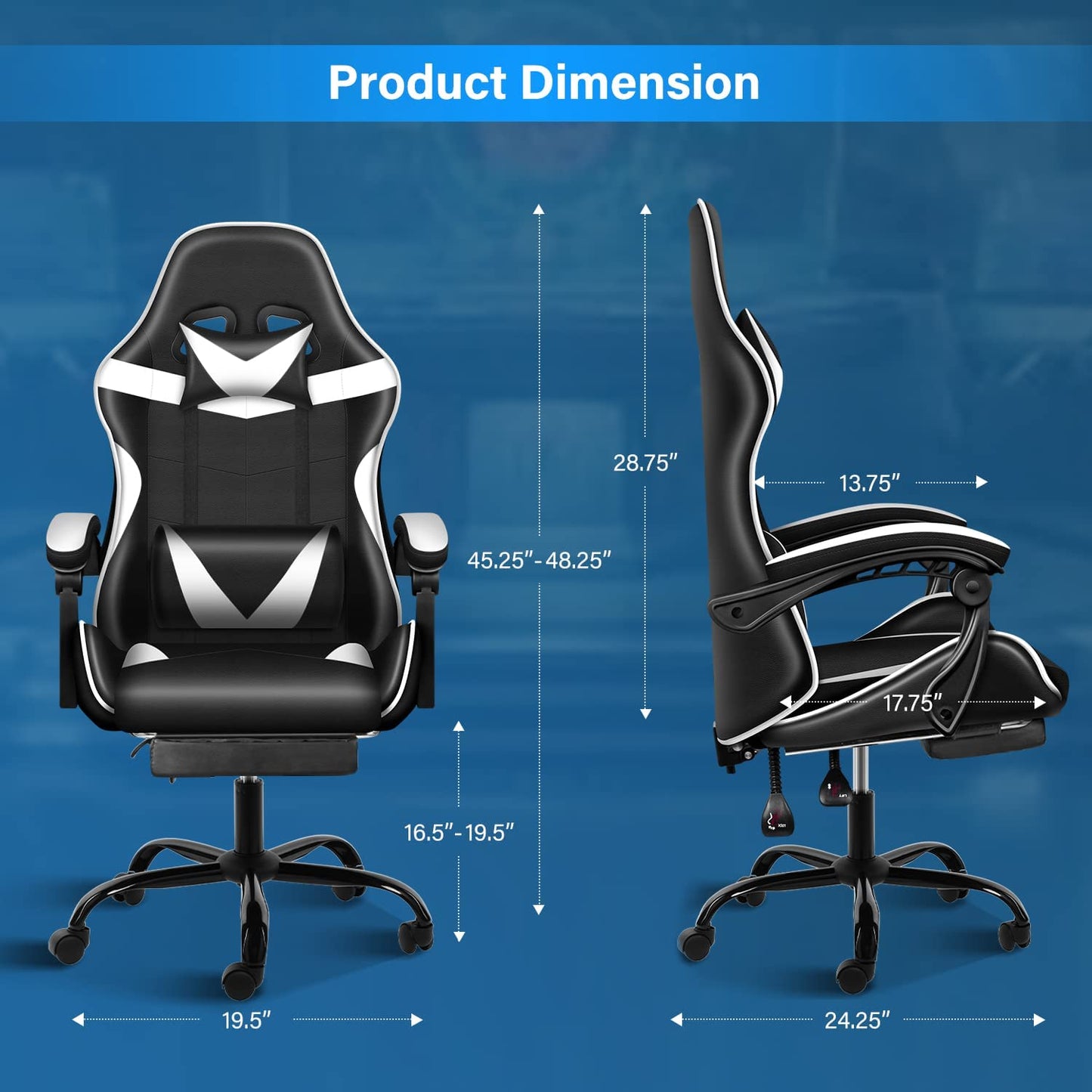 YSSOA Gaming Chair with Footrest, Big and Tall Gamer Chair, Racing Style Adjustable Swivel Office Chair, Ergonomic Video Game Chairs with Headrest and Lumbar Support