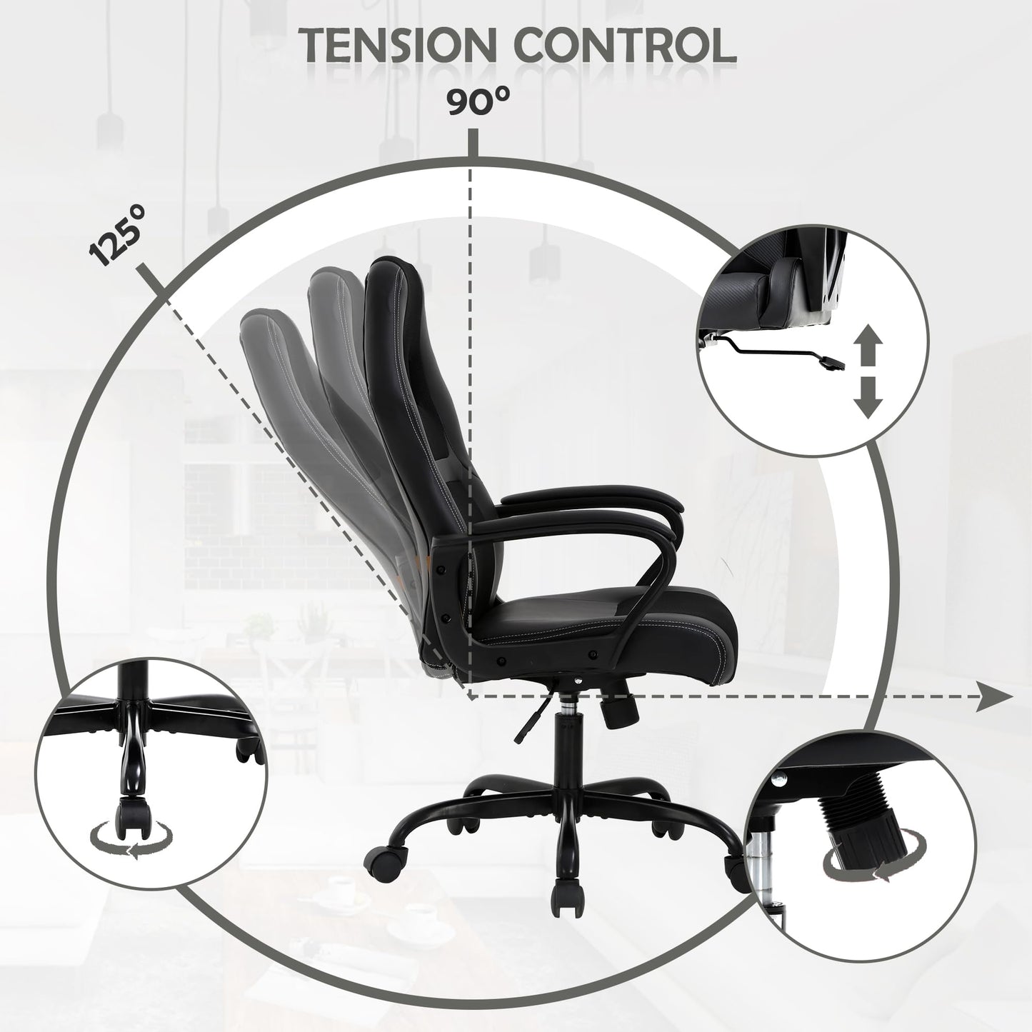 Massage Gaming Chair for Adult Office Desk Chair Ergonomic Computer Chair with Lumbar Support Armrest Adjustable Cheap Video Game Chairs Reclining Rolling Chair PU Leather Task Chair Black