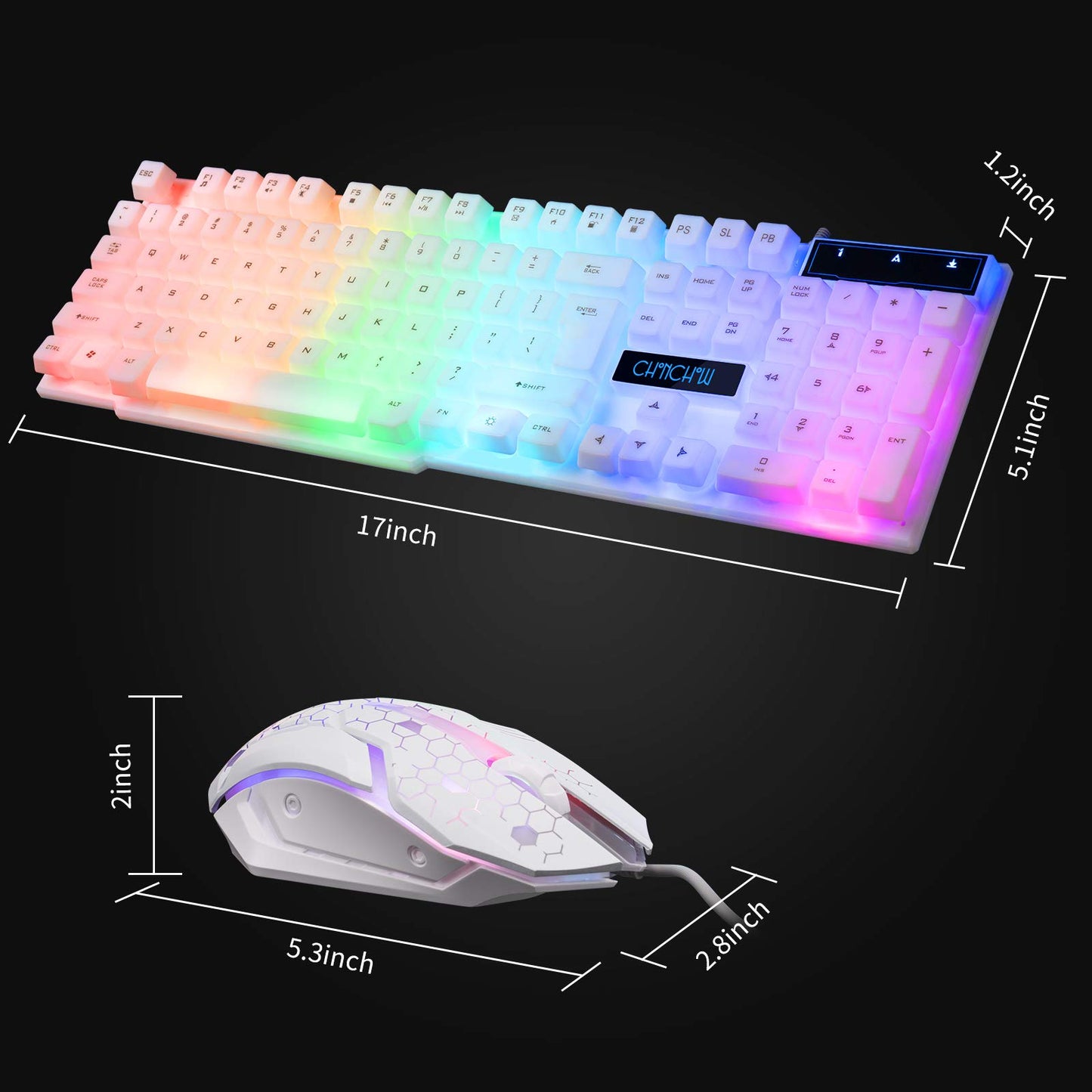 CHONCHOW RGB Gaming Keyboard and Mouse Combo,USB Wired Light Up Keyboard, Rainbow LED Lit Backlight Keyboard Mouse Set for Computer Windows PC PS4 Xbox Laptop iMac Resberry Pi