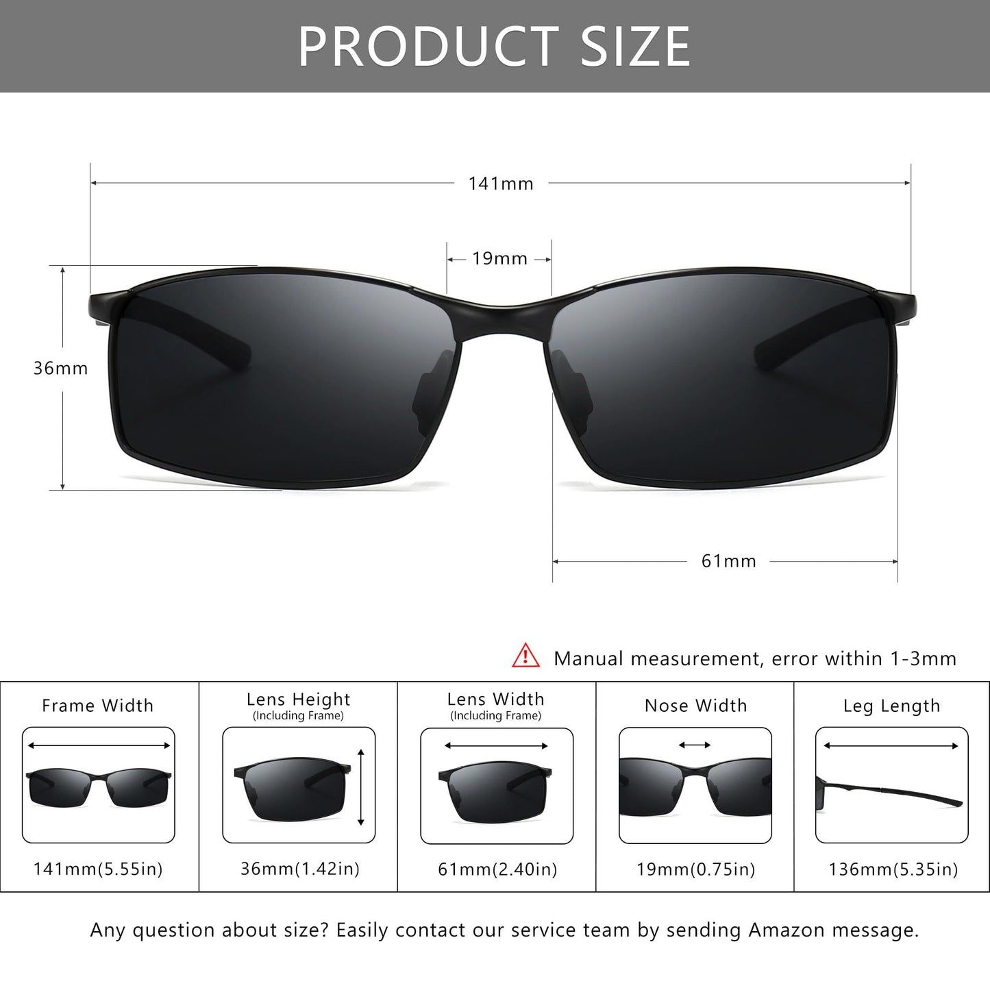 SUNGAIT Ultra Lightweight Polarized Sunglasses Men Rectangular Metal Frame with Spring Hinge SGT559ZH-HH-JKML