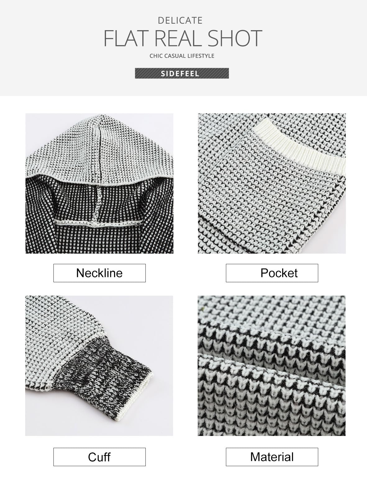 Sidefeel Cardigan Sweaters for Women Oversized Plaid Loose Fit Hooded Open Front Sweater 2024 Trendy Gray Large