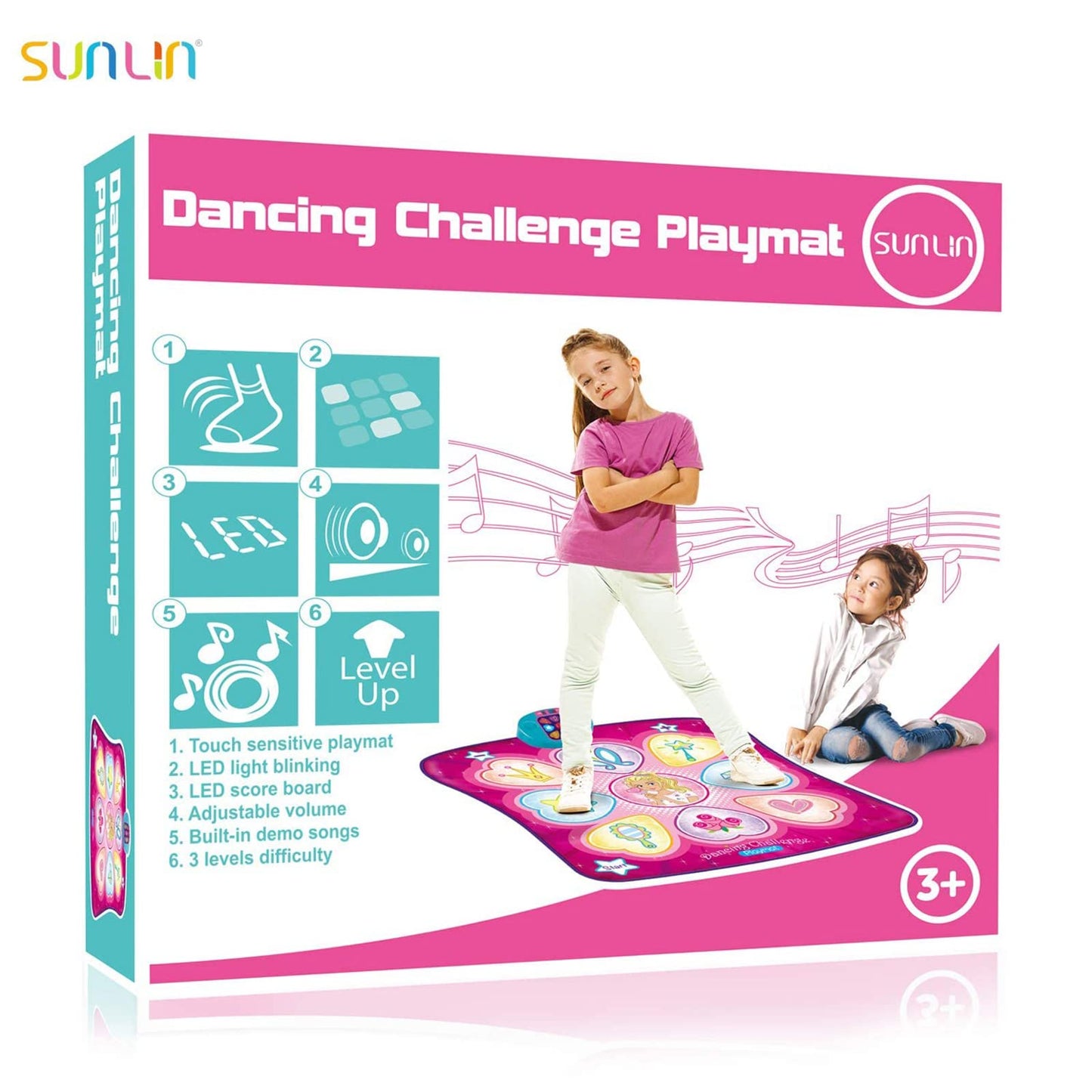 SUNLIN Dance Mat - Dance Mixer Rhythm Step Play Mat - Dance Game Toy Gift for Kids Girls Boys - Dance Pad with LED Lights, Adjustable Volume, Built-in Music, 3 Challenge Levels (3-12 Years Old)