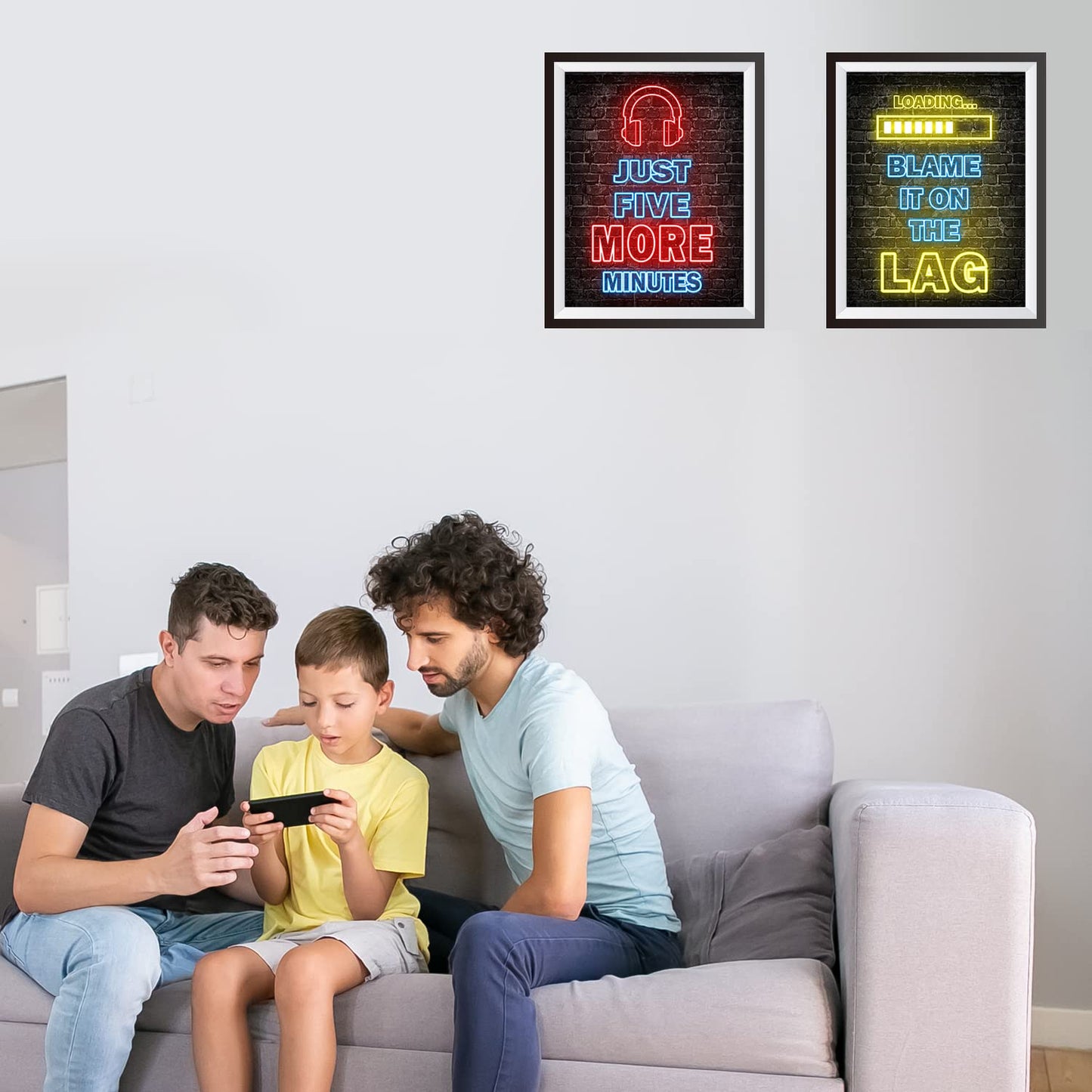 Printed Neon Gaming Posters Set of 4 (8”X 10”), Boys Room Decorations for Bedroom,Video Game Wall Art,Gamer, Teen boy bedroom, game room, No Frames