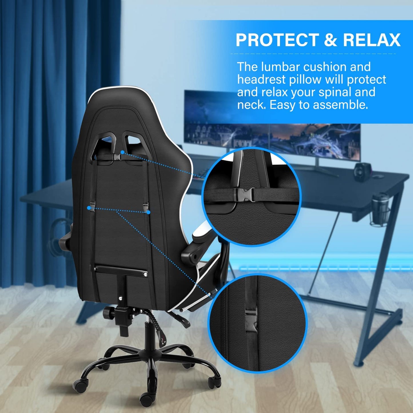 YSSOA Gaming Chair with Footrest, Big and Tall Gamer Chair, Racing Style Adjustable Swivel Office Chair, Ergonomic Video Game Chairs with Headrest and Lumbar Support