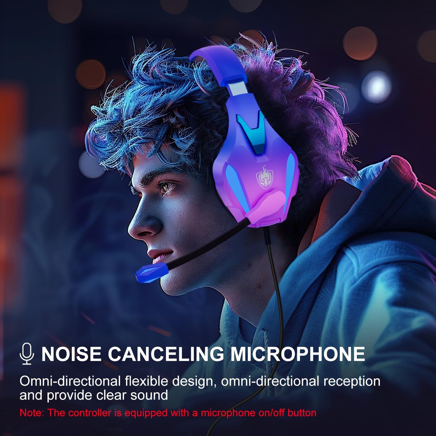 PHOINIKAS PS4 Gaming Headset for PC, PS5, Xbox Headset with 7.1 Stereo Sound, Over Ear Gaming Headphones for Switch, Mobile PS4 with Noise Cancelling Mic, LED Light (Violet)