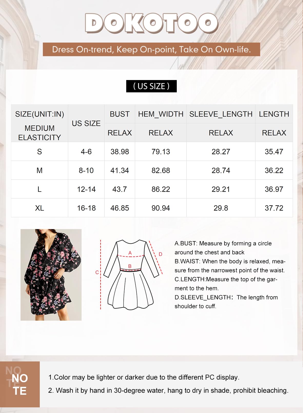 Dokotoo Fall Dresses for Women 2024 Summer Casual Boho Floral Deep V Neck Long Sleeve Smocked Elastic High Waist A-Line Swing Babydoll Mini Dress Flowy Beach Party Sundresses Multicolored X-Large