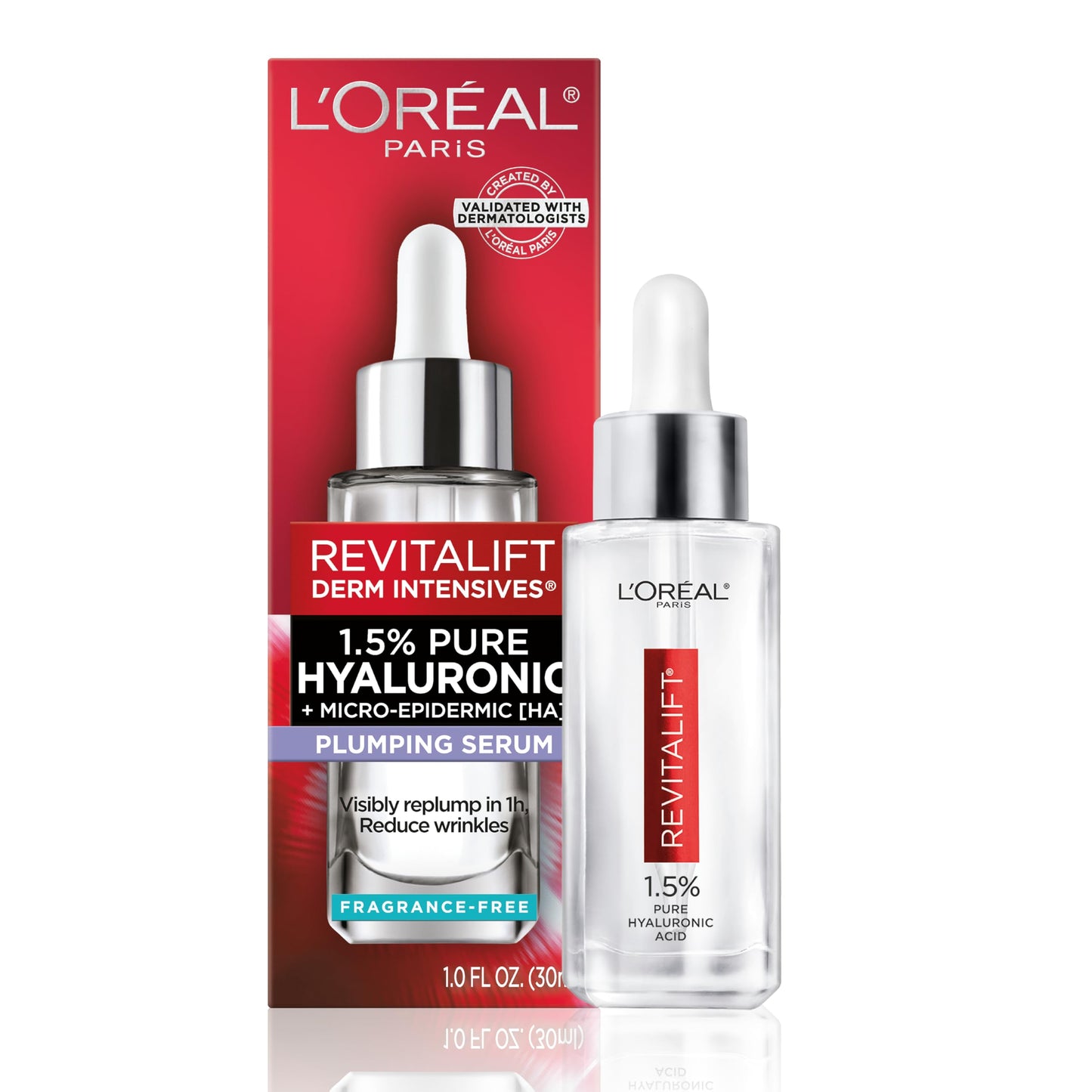 L'Oreal Paris Revitalift 1.5% Pure Hyaluronic Acid Face Serum, Hydrate & Reduce Wrinkles, Fragrance Free 1 oz