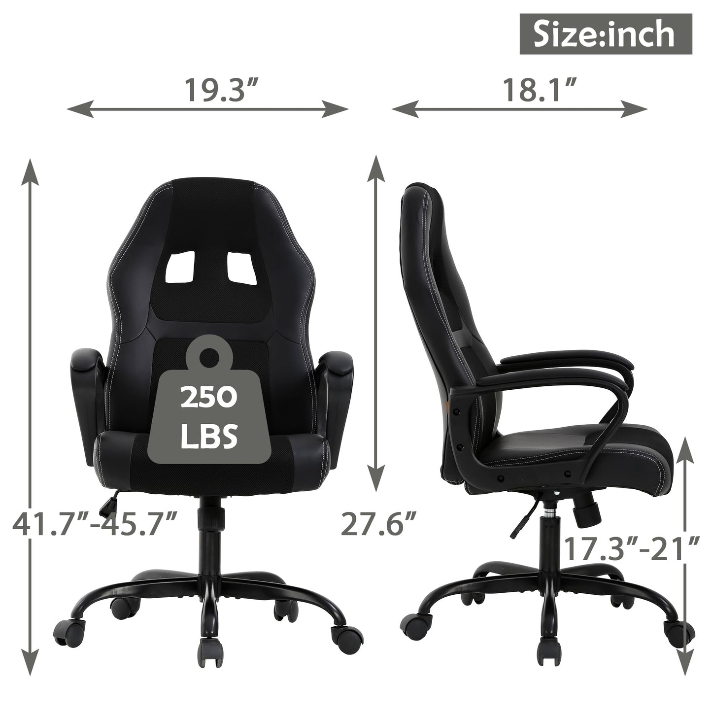 Massage Gaming Chair for Adult Office Desk Chair Ergonomic Computer Chair with Lumbar Support Armrest Adjustable Cheap Video Game Chairs Reclining Rolling Chair PU Leather Task Chair Black