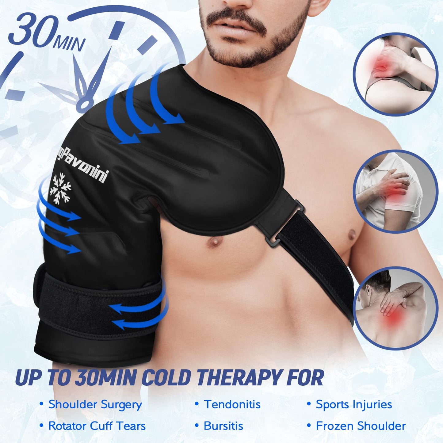 XL Shoulder Ice Pack Rotator Cuff Cold Therapy, Reusable Gel Ice Pack for Shoulder Injuries, Shoulder Ice Pack Wrap for Pain Relief, Swelling, Shoulders Surgery, Tendonitis, Bursitis, Black