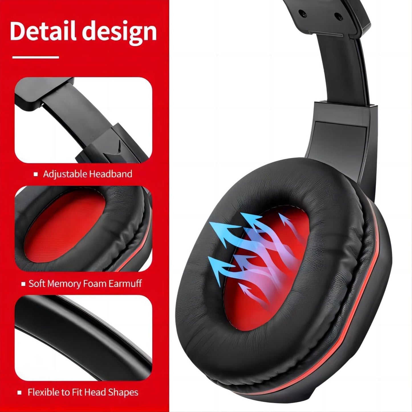 FNSHIP 3.5mm Port Wired Gaming Headset with Mic Volume Control,Stereo Bass Noise Isolation for PS4 New Xbox One PSP PC Laptop Tablet Cellphones,Black&Red