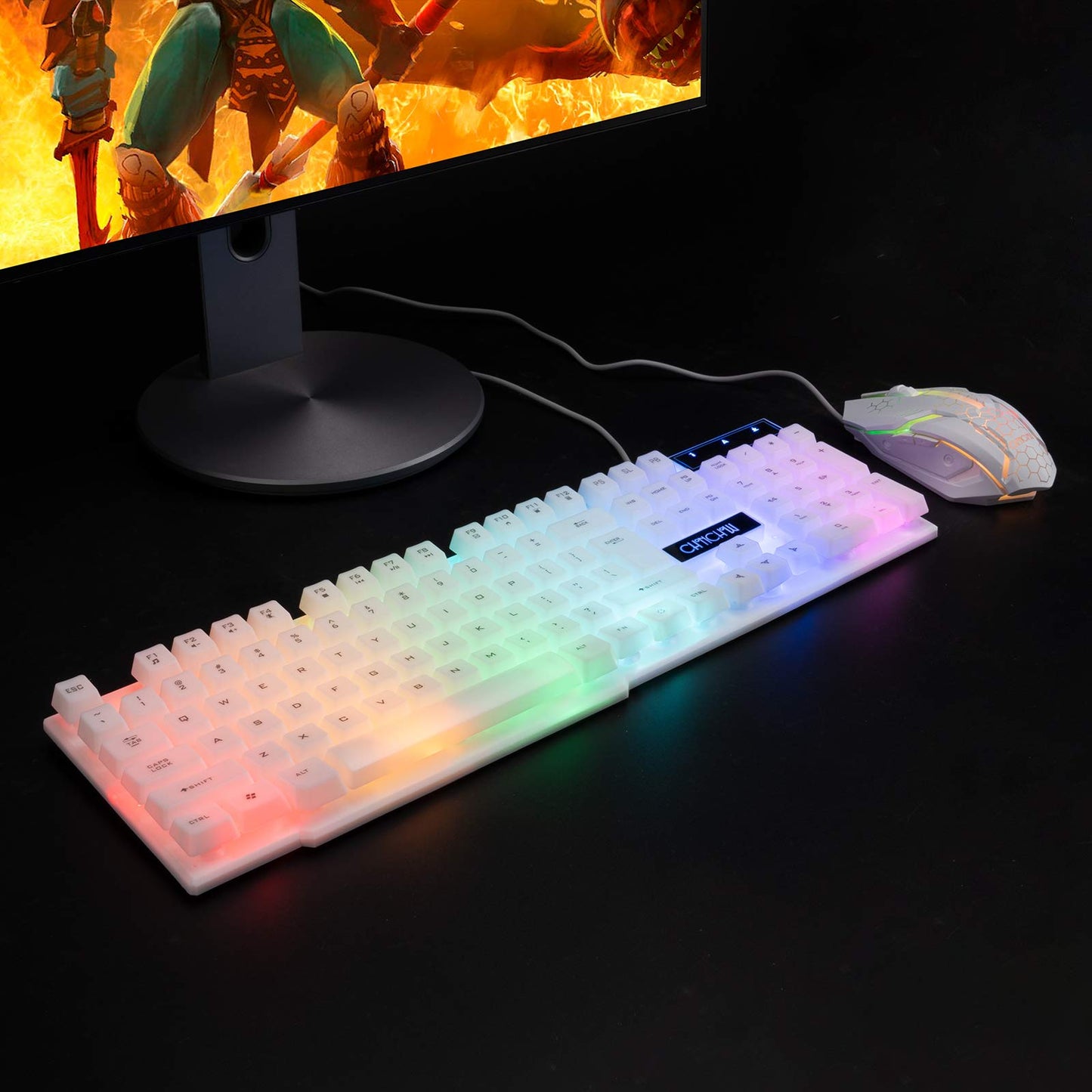 CHONCHOW RGB Gaming Keyboard and Mouse Combo,USB Wired Light Up Keyboard, Rainbow LED Lit Backlight Keyboard Mouse Set for Computer Windows PC PS4 Xbox Laptop iMac Resberry Pi