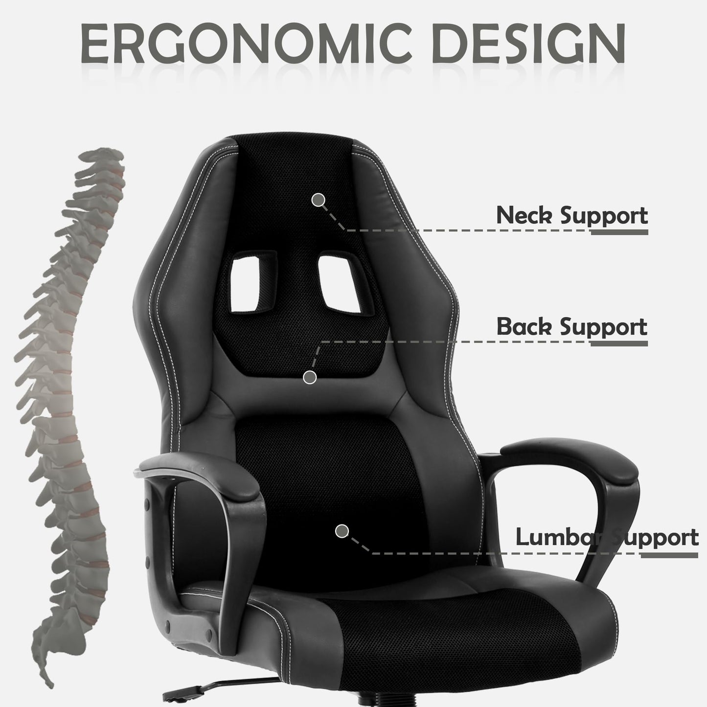 Massage Gaming Chair for Adult Office Desk Chair Ergonomic Computer Chair with Lumbar Support Armrest Adjustable Cheap Video Game Chairs Reclining Rolling Chair PU Leather Task Chair Black