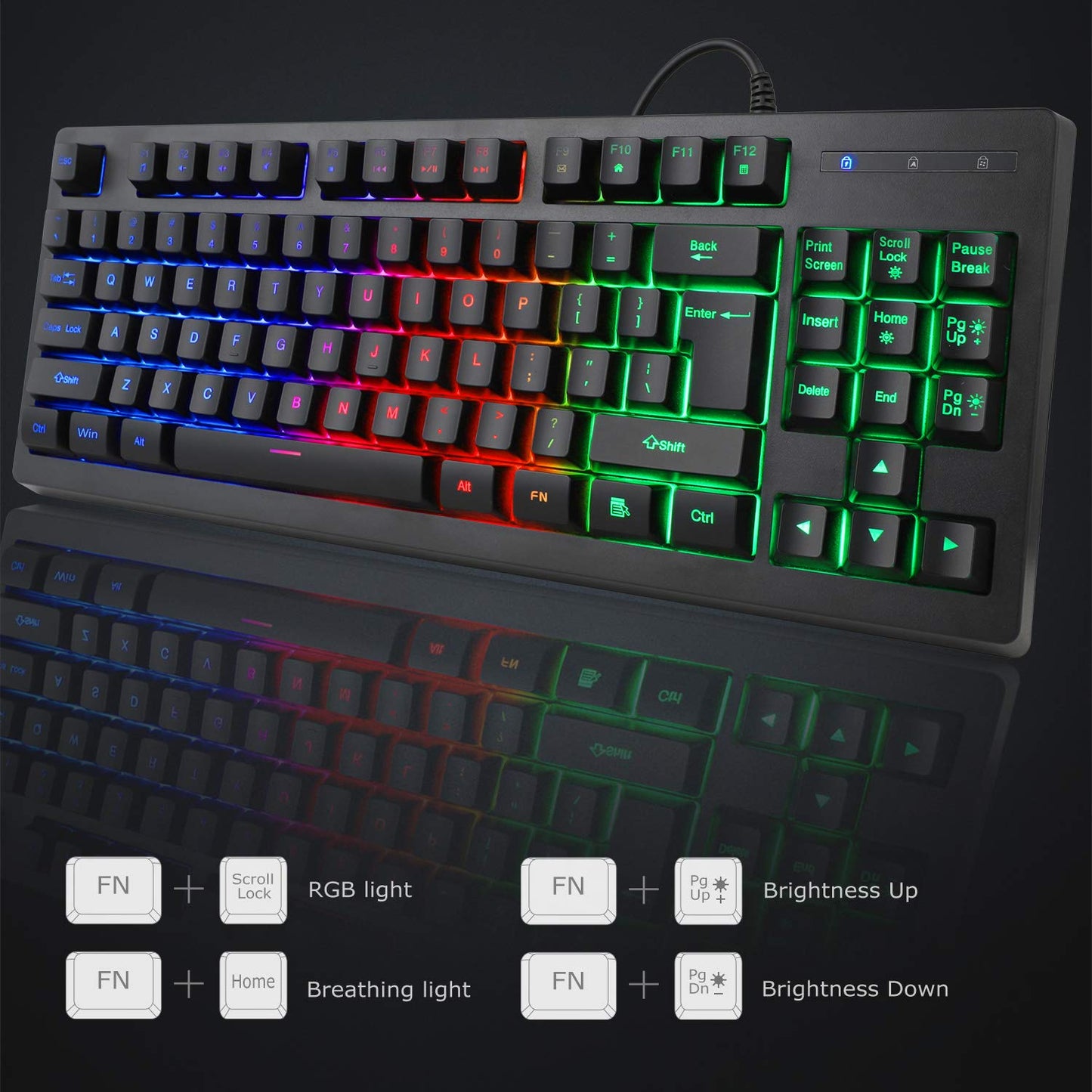 RGB 87 Keys Gaming Keyboard and Backlit Mouse Combo,BlueFinger USB Wired Rainbow Keyboard,Gaming Keyboard Set for Laptop PC Computer Game and Work