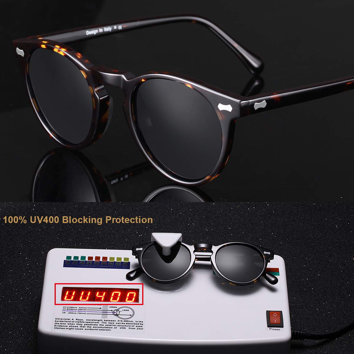 CARFIA Vintage Polarized Sunglasses for Men UV400 Protection Retro Fashion Eyewear Hand-crafted Acetate Frame CA5288L