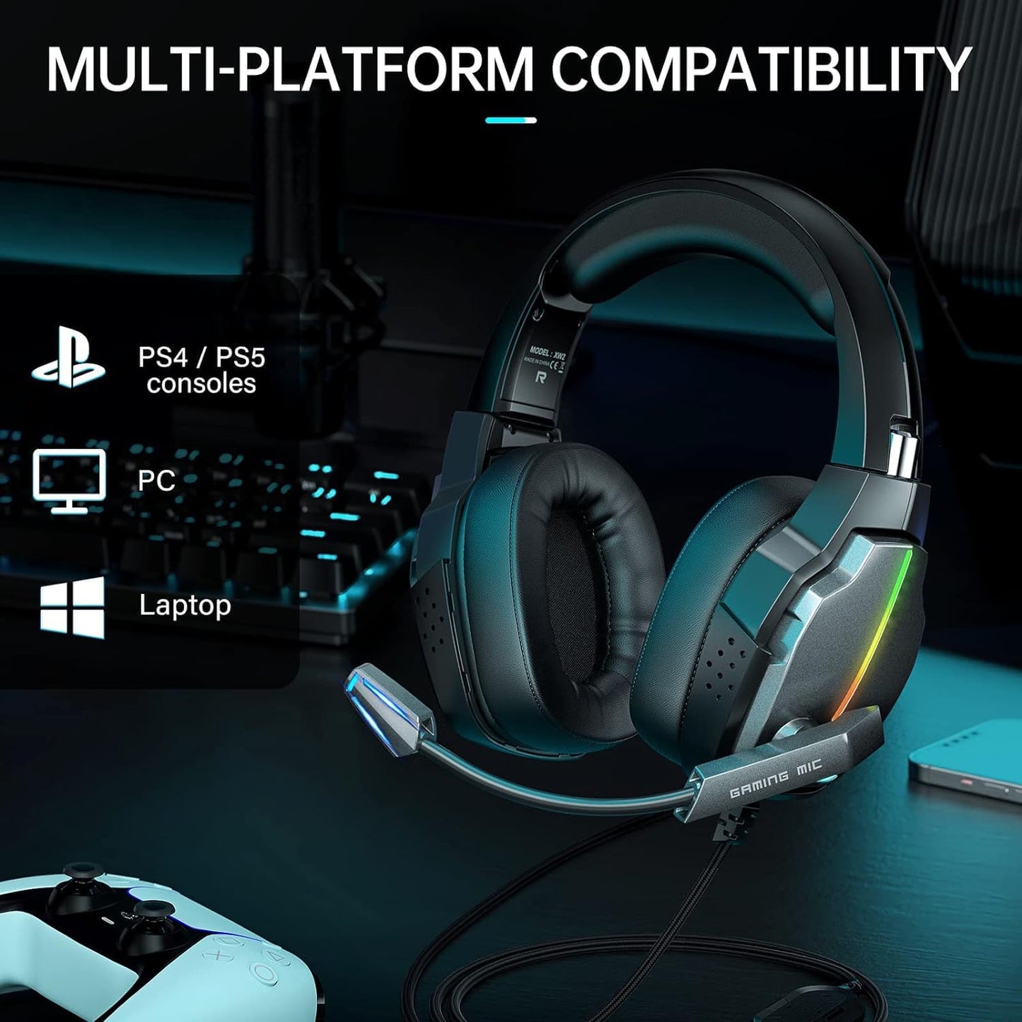 Foyose Gaming Headset for PC-Wired Headphones with Microphone-7.1 Surround Sound Computer USB Headset for Laptop