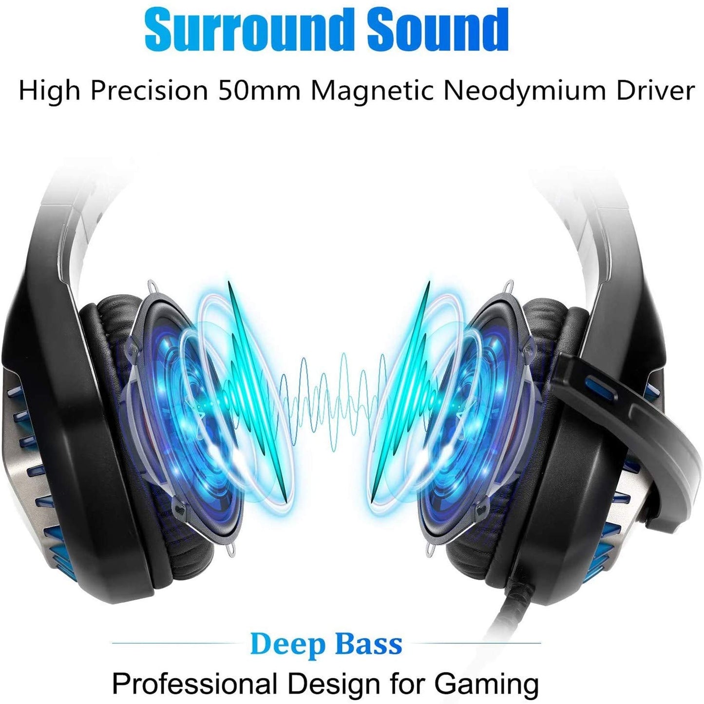 Gaming Headset for PS4, Xbox One, PC, PS5, Laptop, Mac, Nintendo Switch, 3.5MM Noise Cancelling Over Ear Headphones with Mic, Bass Surround, Soft Memory Earmuffs (Black)