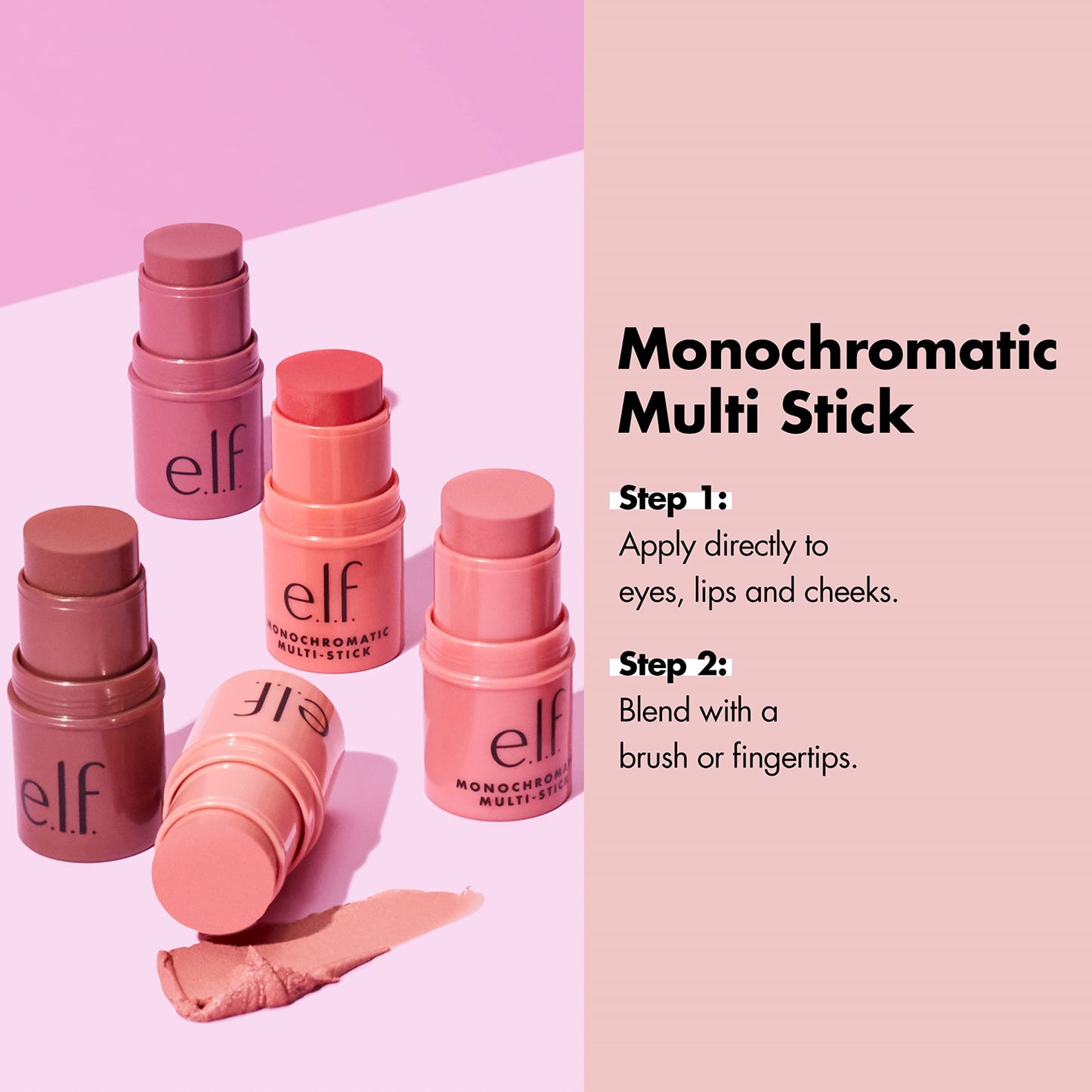 e.l.f. Monochromatic Multi Stick, Luxuriously Creamy & Blendable Color, For Eyes, Lips & Cheeks, Dazzling Peony, 0.155 Oz (4.4g)