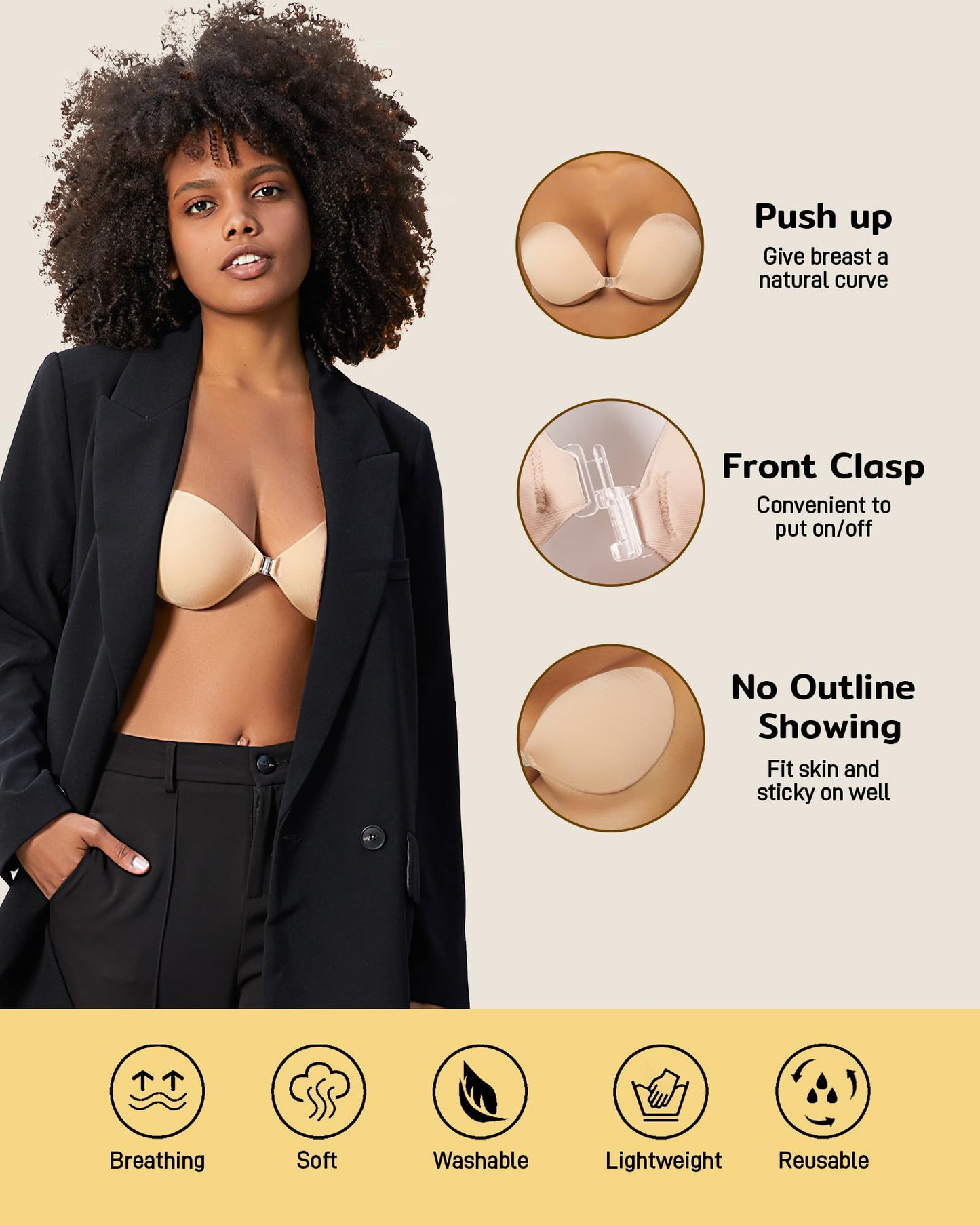 Niidor Adhesive Bra Strapless Sticky Invisible Push up Silicone Bra for Backless Dress with Nipple Covers Nude(A Cup)