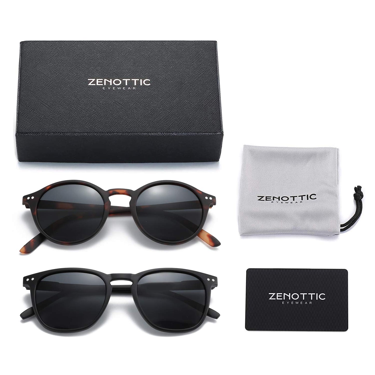 ZENOTTIC Polarized Sunglasses for Women Men: Retro Shades Round | Square Frame UV Protection 2 Pack