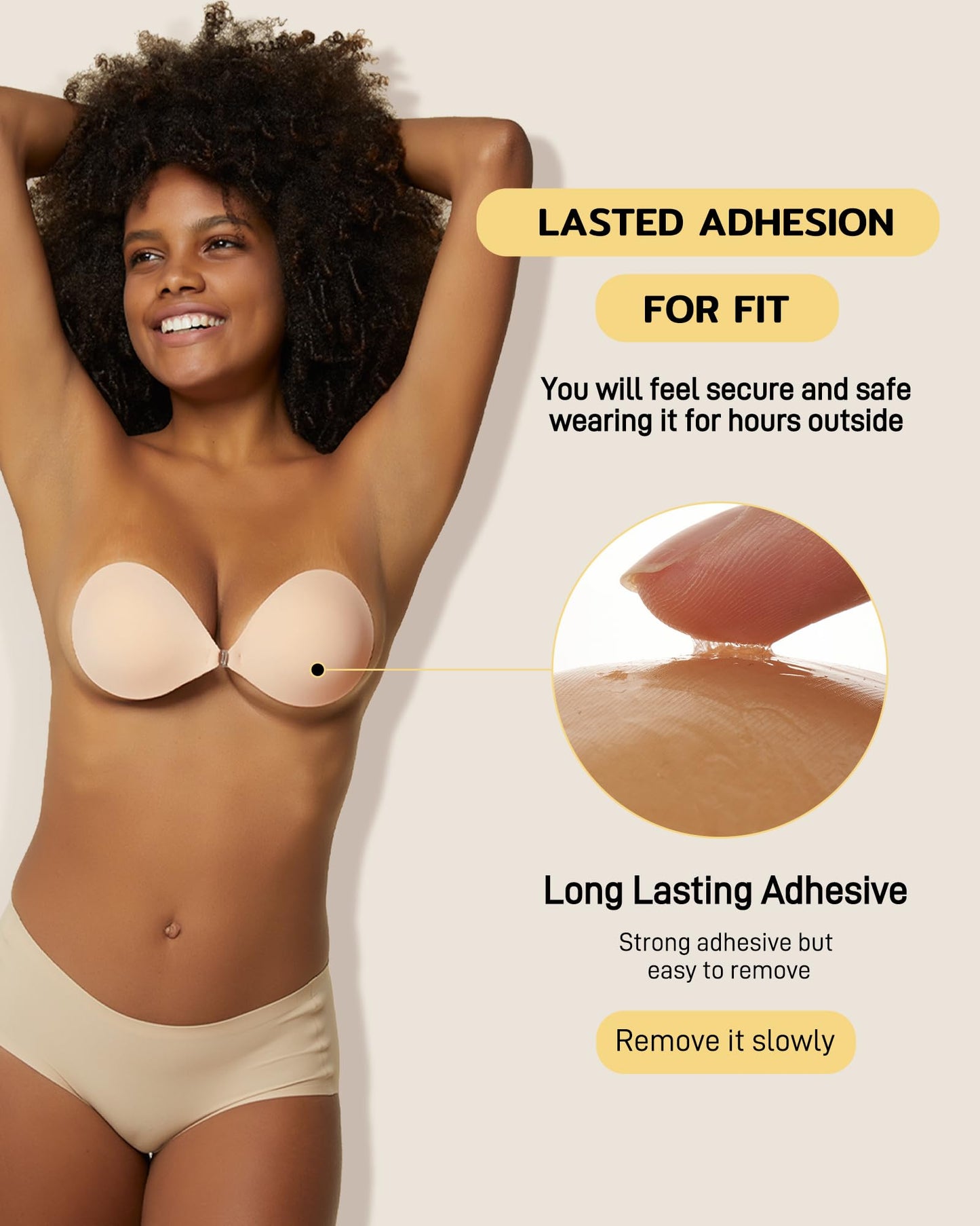 Niidor Adhesive Bra Strapless Sticky Invisible Push up Silicone Bra for Backless Dress with Nipple Covers Nude(A Cup)