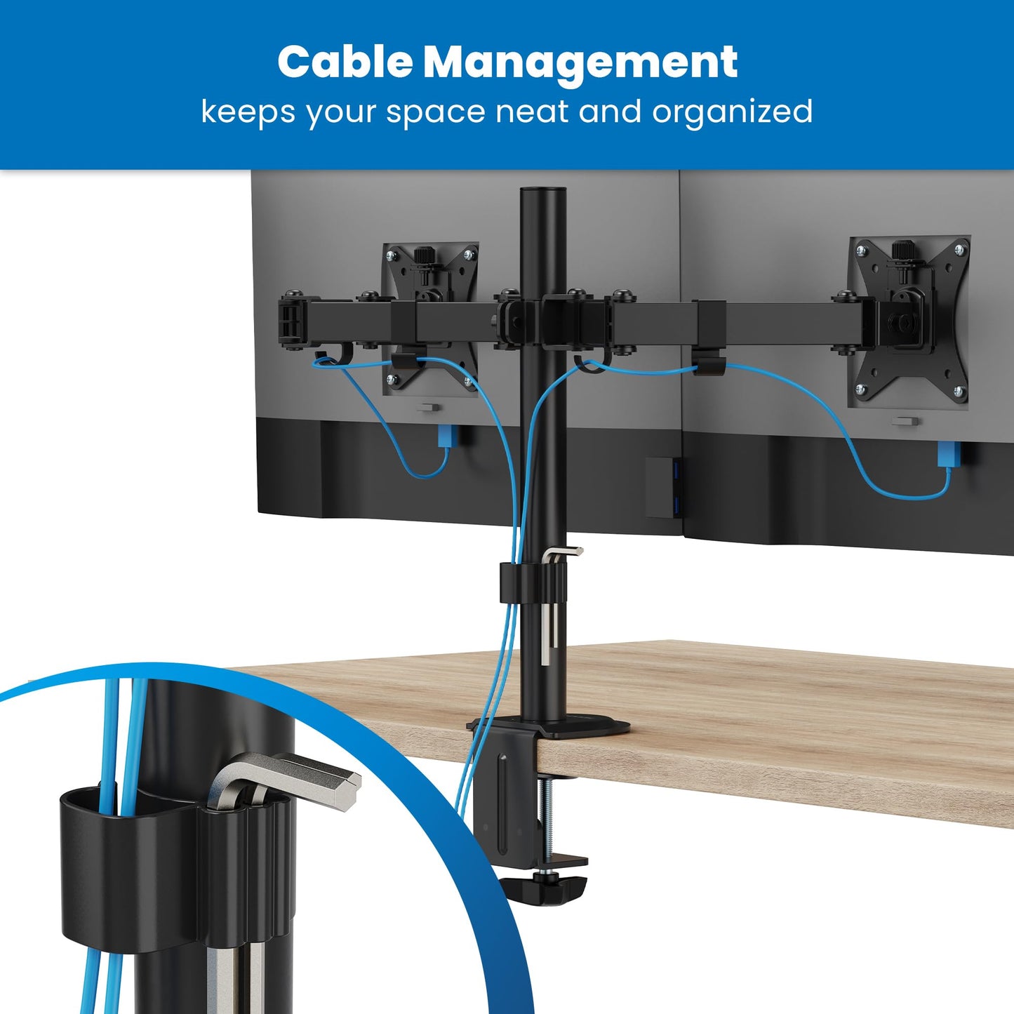 Mount-It! Dual Monitor Mount, Dual Monitor Arm for 2 Screens, Dual Monitor Desk Mount, Adjustable Tilt and Swivel Arms for Double Screens up to 32” & 19.8 Lbs VESA 75x75 and 100x100 C-clamp & Grommet