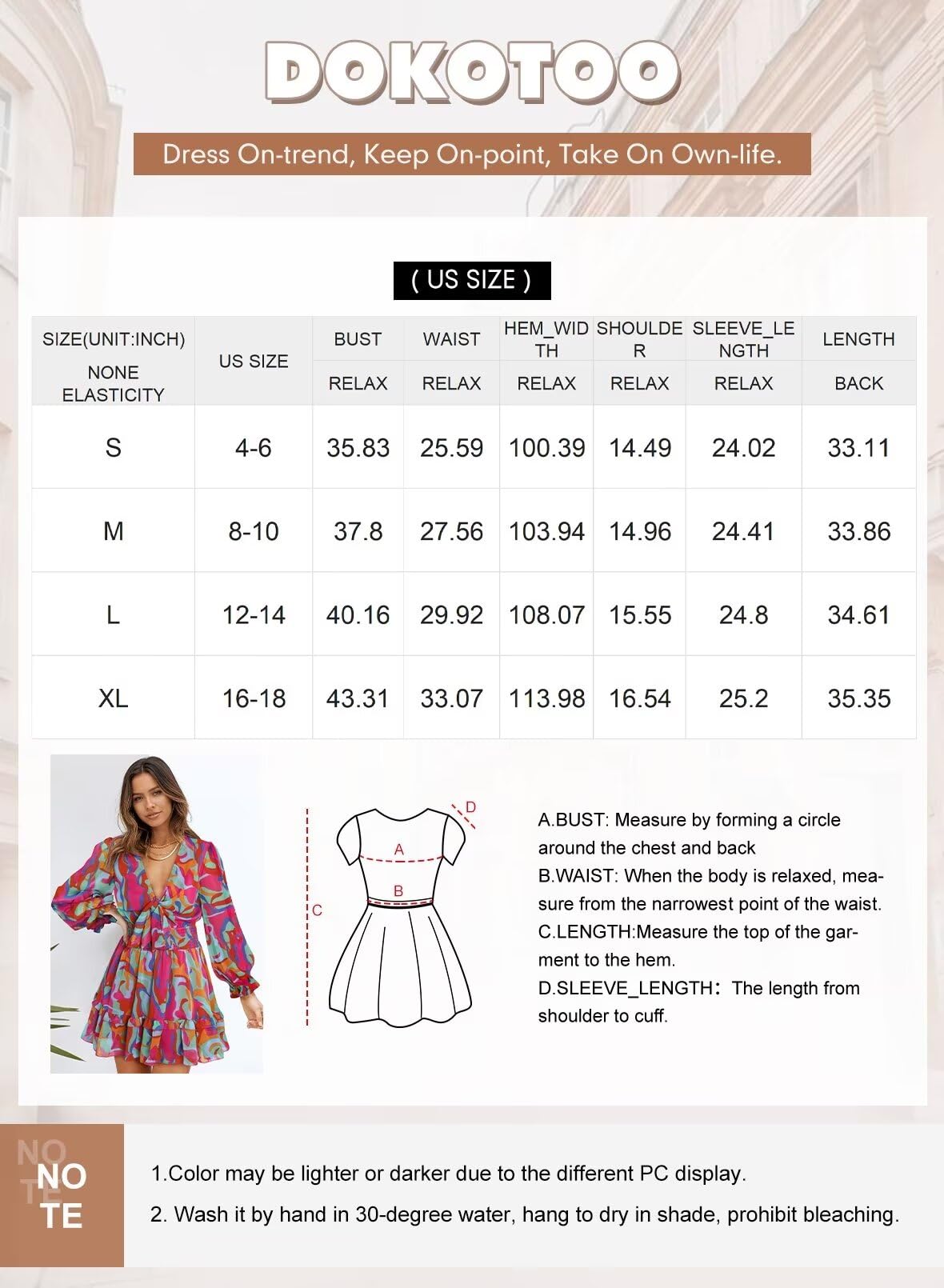 Dokotoo Fall Dresses for Women 2024 Sexy V Neck Ruffle Elegant Long Sleeve High Waist Chiffon Patterned Boho Hawaiian Swing A Line Mini Short Dress Brunch Outfits for Women Multicolor Medium