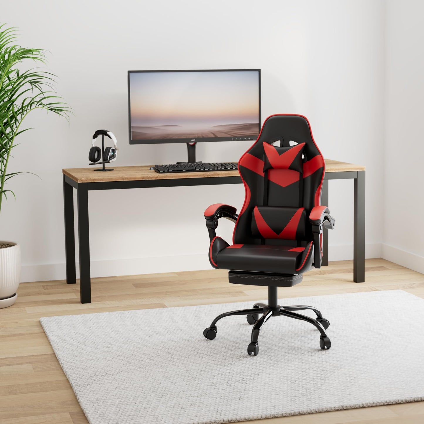 YSSOA Gaming Chair, Computer Chair with Footrest, Height Adjustable & 90°-135° Tilt Function, Swivel Recliner Ergonomic Racing Style Video Game Chair with Lumbar Support (Red)