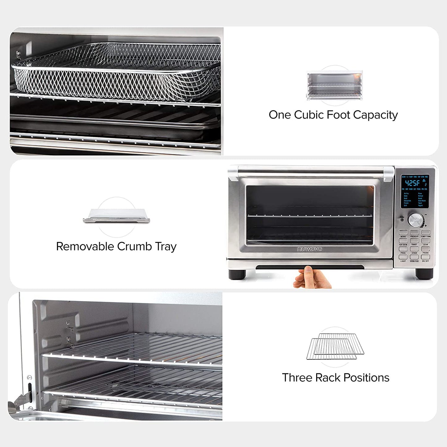 Nuwave Bravo Convection Toaster Ovens Air Fryer Combo with 30QT Large Capacity For A Whole Chicken and 13" Pizza. Multi-Layer Cooking, Probe Feature, 100+ Presets One-Touch Smart Control Countertop