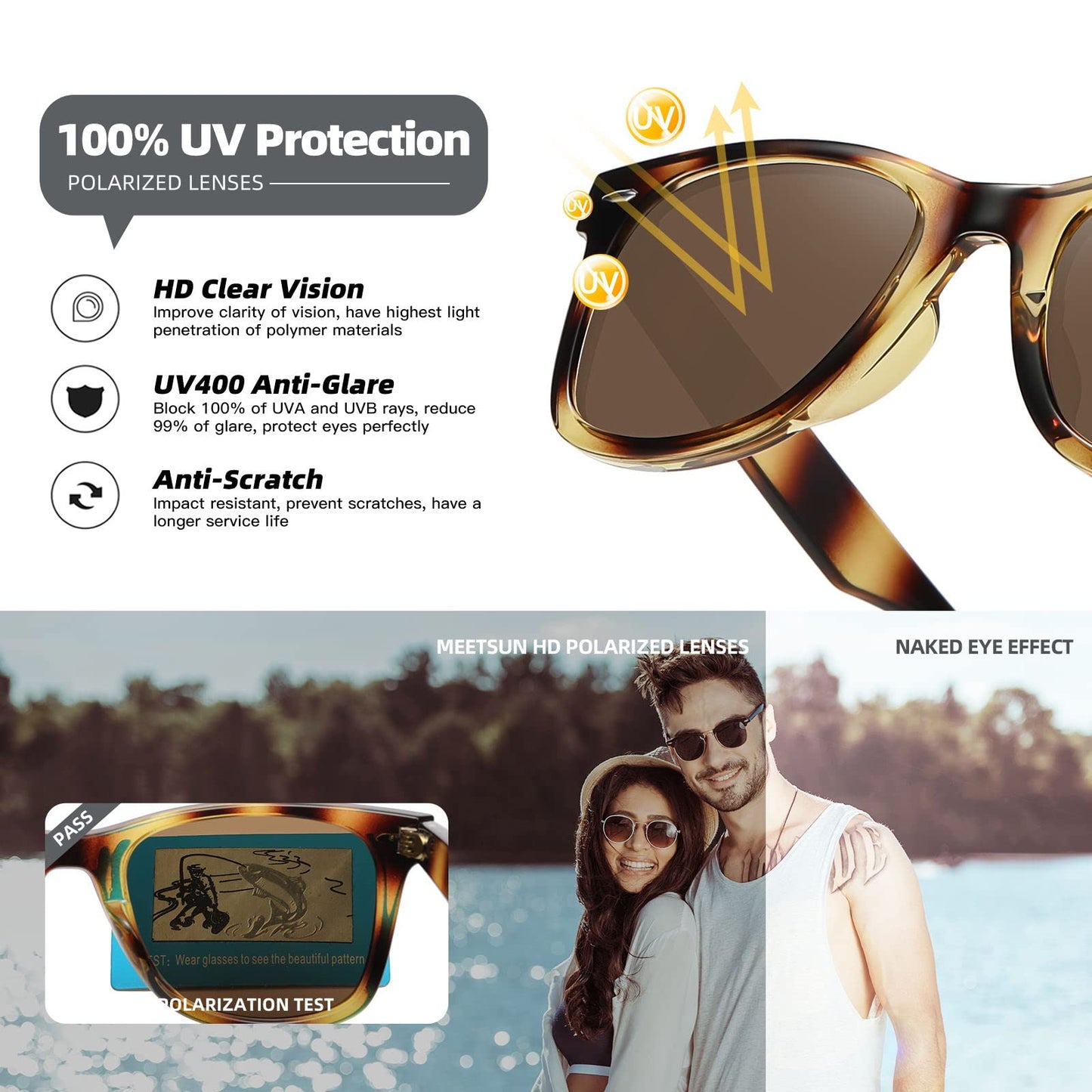 MEETSUN Polarized Sunglasses for Men Women Classic Retro Square Frame Driving Sun Glasses UV400 Protection Amber Brown