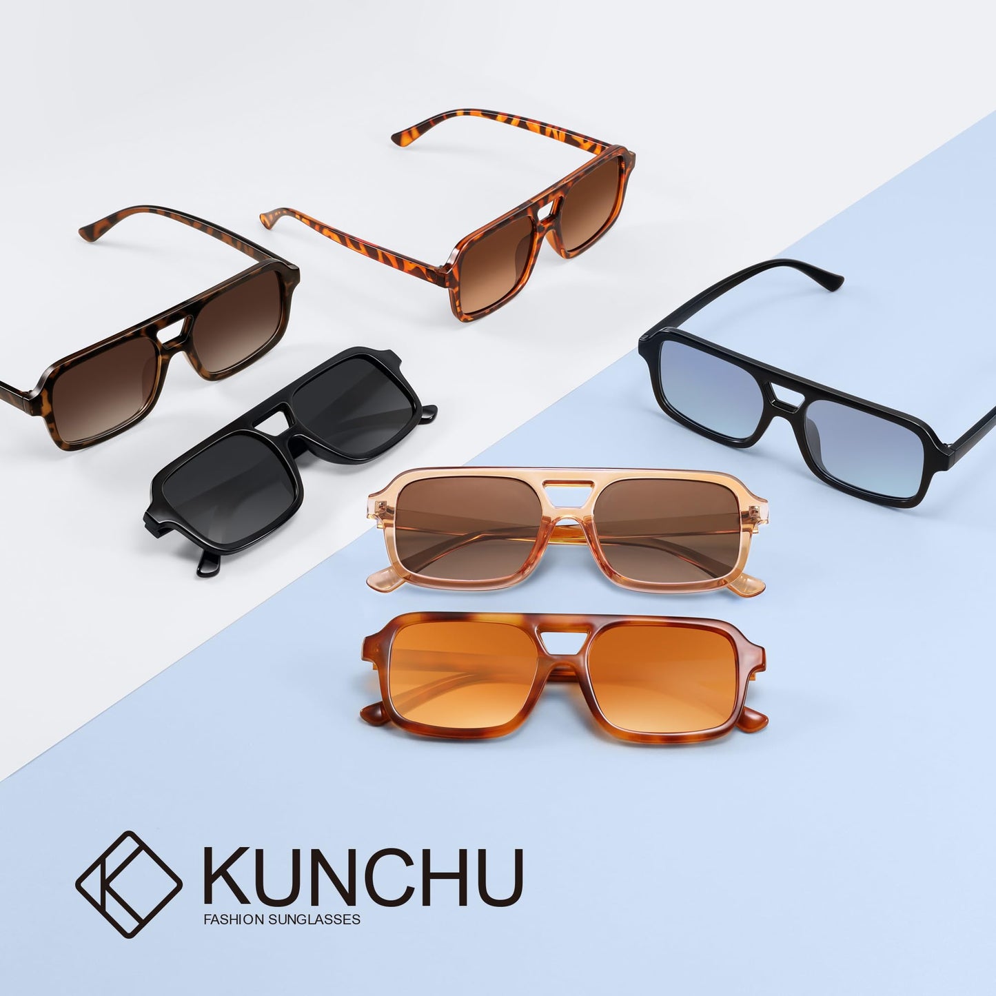 kunchu Retro Square Sunglasses for Womens Men - Trendy Vintage Aviator Sun Glasses UV400 Protection