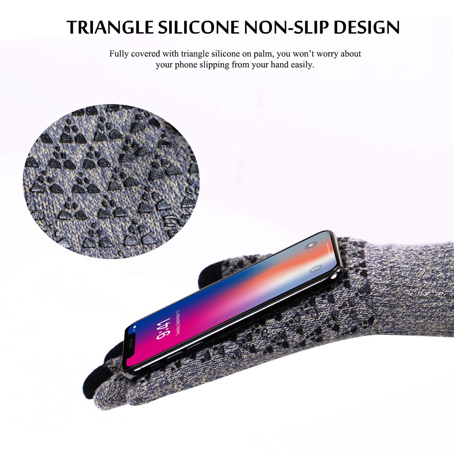 TRENDOUX Gloves Women, Winter Warm Touchscreen Gloves for Men, Knit Texting Driving Gloves Unisex - Anti-Slip Silicone Gel - Soft Liners - Elastic Cuff - Thermal Cold Weather Glove - Light Gray - XL