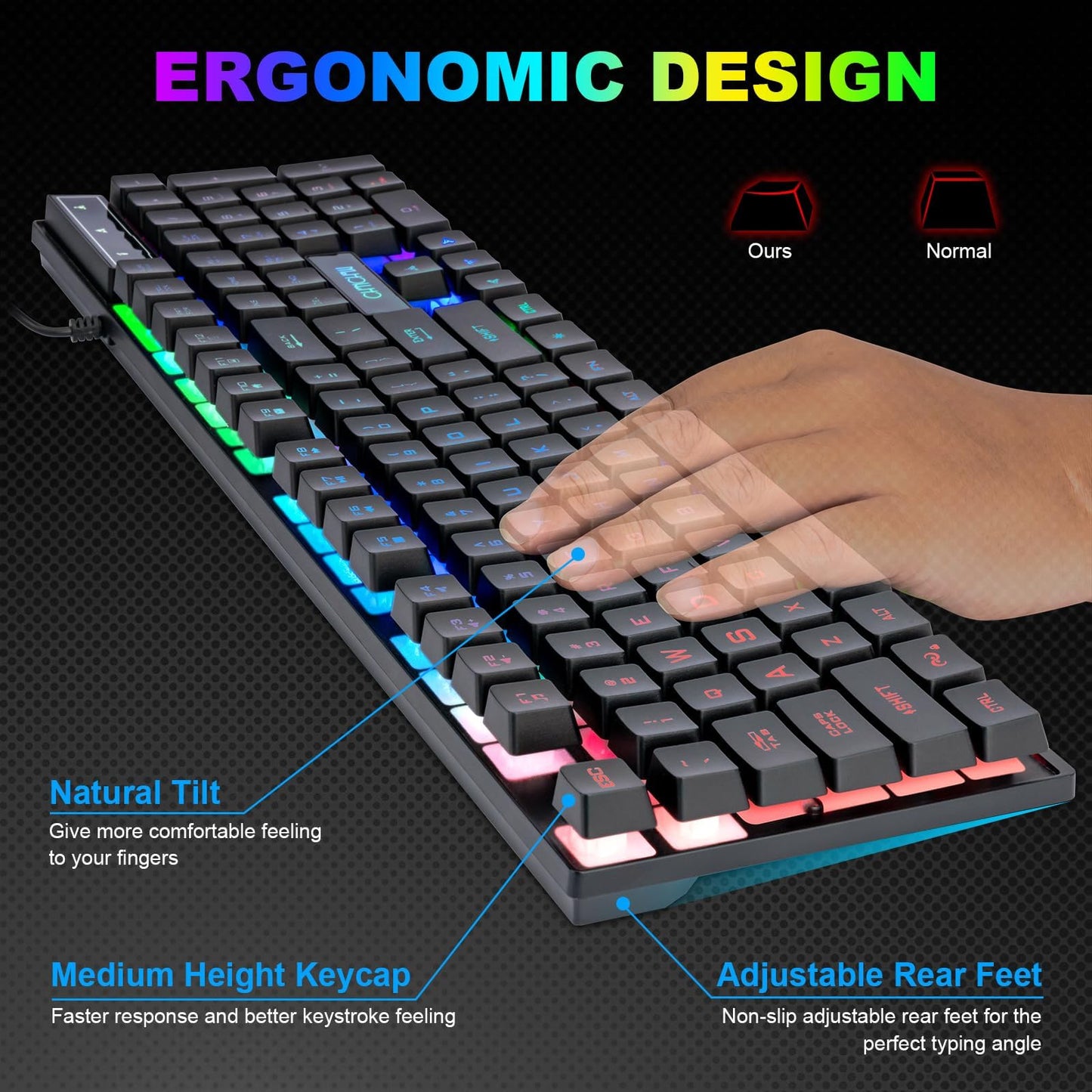 Gaming LED Keyboard Mouse Headset and Mousepad Bundle, CHONCHOW Wired Rainbow LED Light Up Gaming Keyboard Mouse Headset, Value 4 in 1 Gaming Set for Xbox PS4 PS5 PC Laptop Gamer