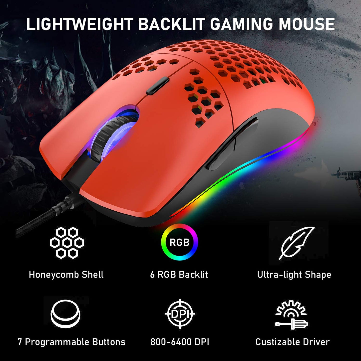 Gaming Keyboard and Mouse,3 in 1 Rainbow LED Backlit Wired Mechanical Keyboard Blue Switch,RGB 6400 DPI Lightweight Gaming Mouse with Honeycomb Shell,Gaming Mouse Pad for PC Gamers