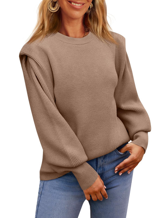 LILLUSORY Womens Trendy Crewneck Long Sleeve Sweaterss 2024 Fall Winter Trendy Cute Ribbed Knit Jumper Pullover Sweaters