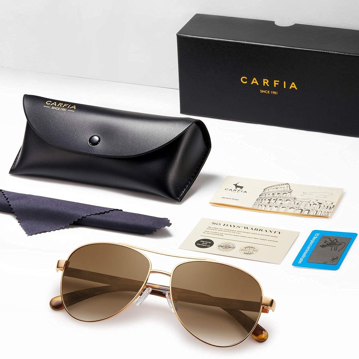 CARFIA Polarized Sunglasses for Women UV Protection Acetate Arms Gold Metal Frame Brown Gradient Lens CA3216