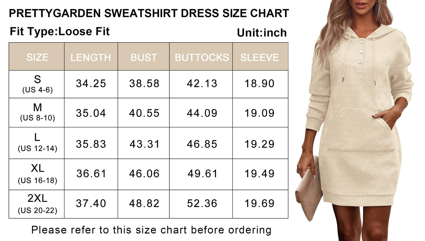 PRETTYGARDEN Long Sleeve Hoodies Dress 2024 Fall Trendy Texture Sweatshirts Outfits Button Hooded Dresses with Pockets (Beige,M)