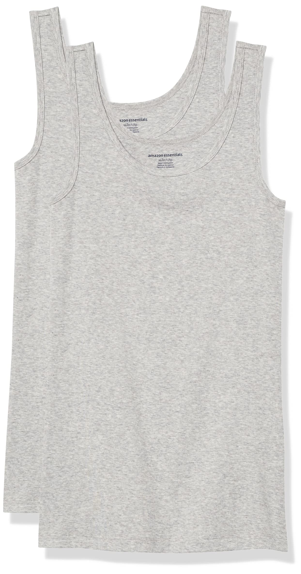 Amazon Essentials Women's Slim-Fit Tank, Pack of 2, Light Grey Heather, Medium