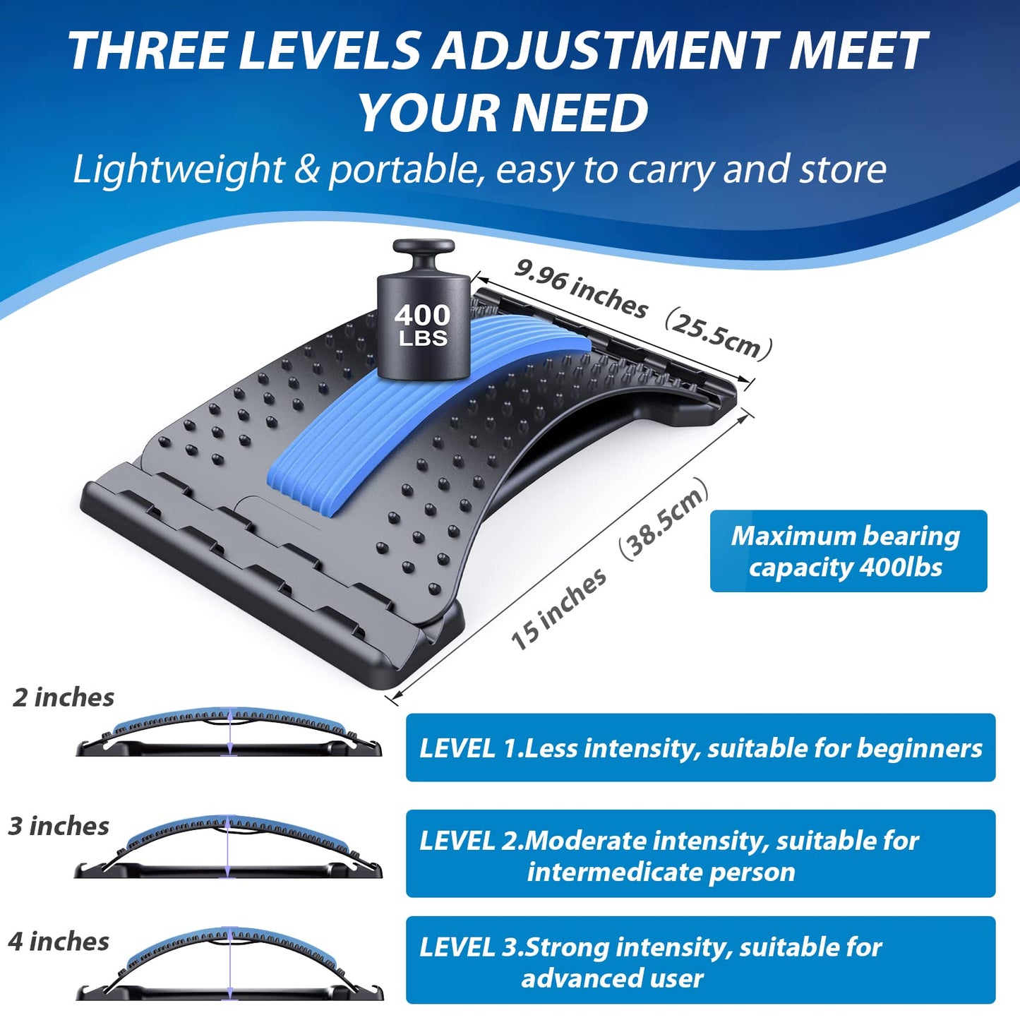 MINOLL Back Stretcher for Lower Back Pain Relief, 3 Level Adjustable Lumbar Back Cracker Board, Back Cracking Device, Back Massager for Scoliosis, Spine Decompression