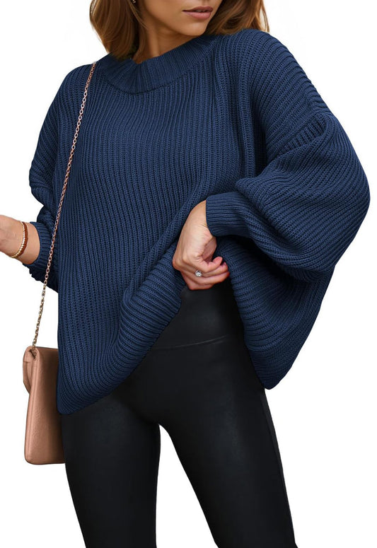 PRETTYGARDEN Womens Sweaters Fall 2023 Oversized Chunky Knitted Pullover Sweater Casual Long Sleeve Crewneck Cute Sweaters (Navy,Large)